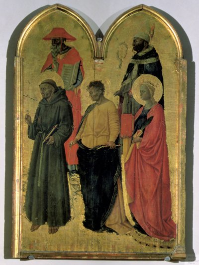 St. Francis, St. Jerome, St. Philip, St. Catherine and a Bishop Saint, c.1444 by Neri di Bicci